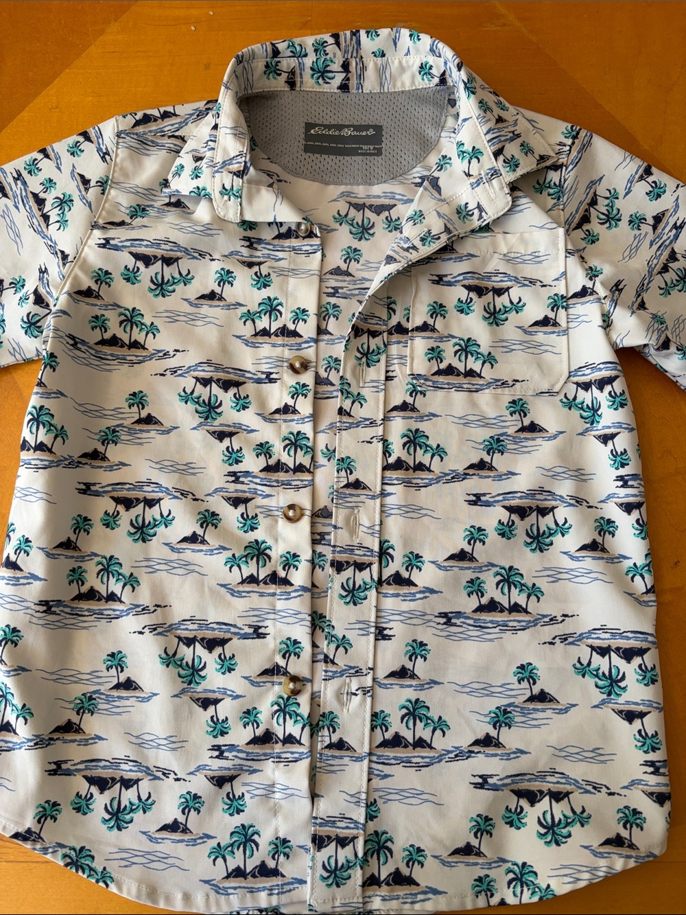 Eddie Bauer Cream Tropical Island Print Button-Down Shirt